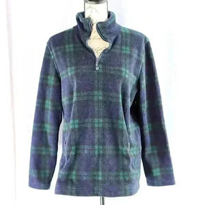 Lauren Ralph Lauren Size M 100% Cotton blue/green plaid 1/4 zip fleece pullover